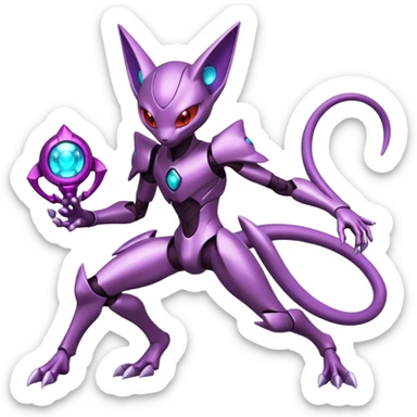 Futuristic armored cyber-Mewtwo-Sableye-Genesect-Deoxys-Espeon-alien-hybrid-fusion sticker