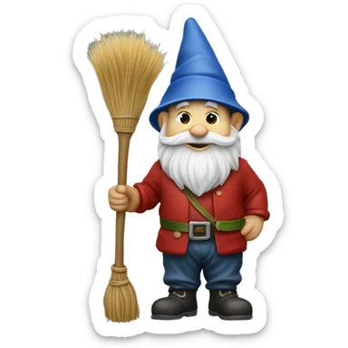 Garden gnome with a broom on top of his head  sticker