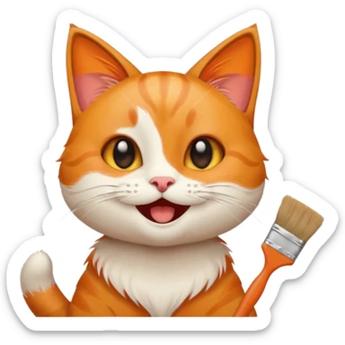 happy cat painting with a paintbrush, joyful face, emoji style sticker