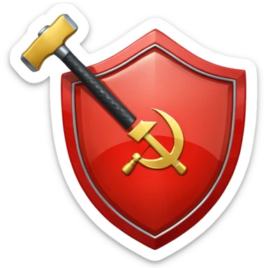a shiny shield with the USSR flag inside, a hammer and sickle, and a star sticker