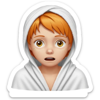 scared ginger girl with bath towels  sticker
