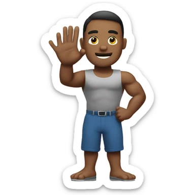 a muscle man waving hand sticker