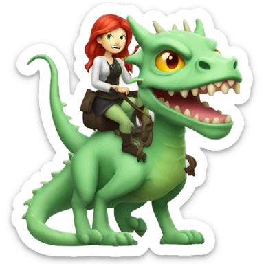 [politically incorrect, shield(
	{ female, alien, witch, color: light green, hair:red, eyes:cat} ]
	on a 
	dragón  sticker