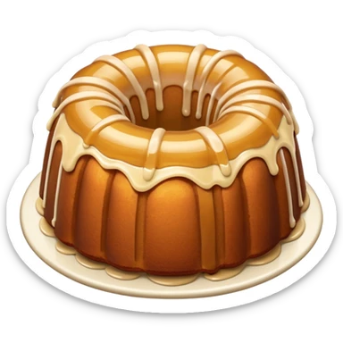 Bundt cake with apple filling and tan sauce on top of the cake sticker