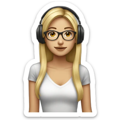 Blonde girl with straight hair and big glasses and headphones sticker