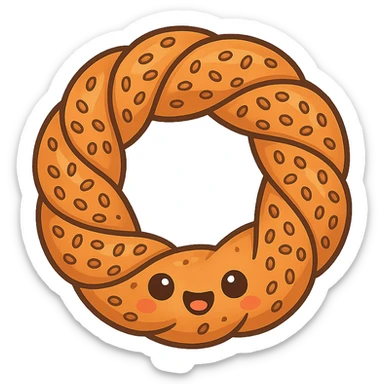 a simit, the Turkish sesame bagel, fun and appealing style, cute and colorful cartoonish illustration sticker