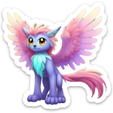 Anthro Sona Cool Cute Adorable Colorful Shy Winged Shiny Fakemon-Fantasy-Creature With Long Hair-Mane Full Body sticker