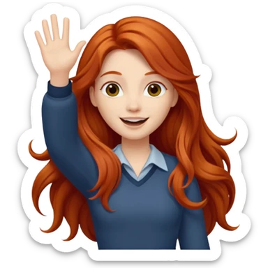 Excited long haired redhead waving sticker