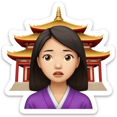 Asian woman agonizing over temple sticker