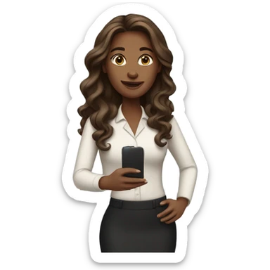 business woman with long wavy brown hair and iphone sticker