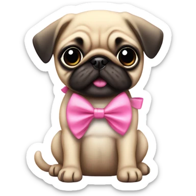 Dog puppy pug with cute pink Bow funny sticker