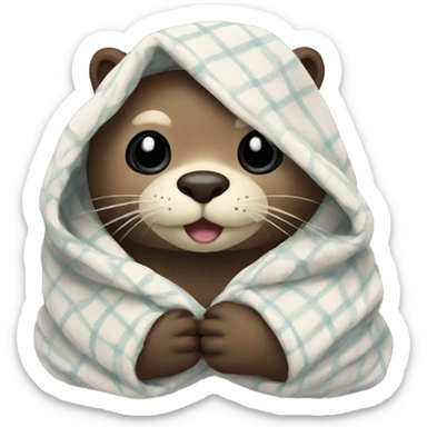 otter cozy in blanket sticker