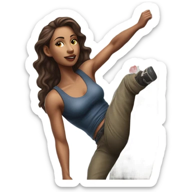 Hyper Realistic beautiful woman model with a small rose tattoo rock climbing  sticker