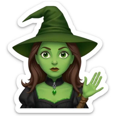 Wicked Witch of the West from The Wizard of Oz with green skin, long brown hair, black outfit sticker