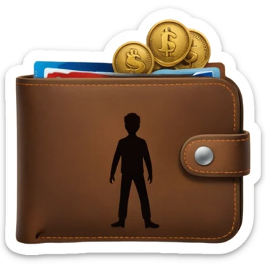 wallet with coins and a person silhouette above sticker