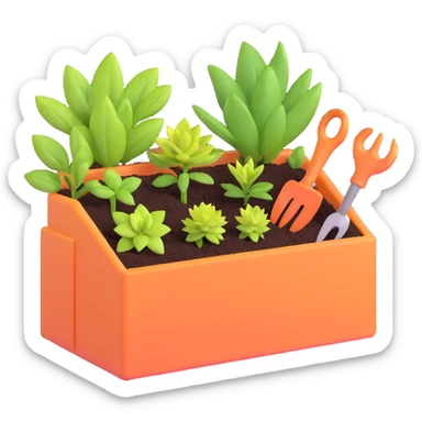 spring gardening tool box with small plants sticker