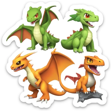 Colorful Edgy Chibi-Charizard-Greymon-Flygon-Velociraptor-Pokémon sticker