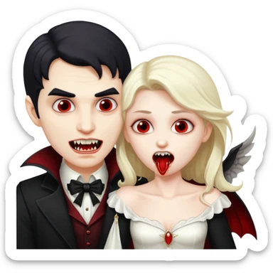 Vampire man biting angel woman sticker
