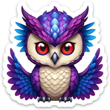 Owl dragon hybrid front facing dark purple and blue and red sticker