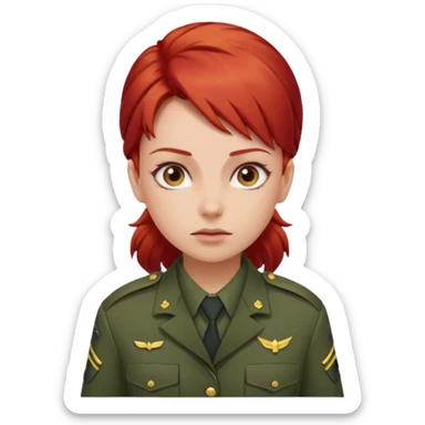 girl in army uniform with red hair emoji sticker