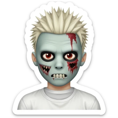 zombie boy with spiky emo hair and white shirt emoji and 

He wears an anonymous mask on half his face and has wounds on the other half. sticker