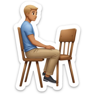A man sits on a chair drawing with his back straight, but the chair is only halfway sitting sticker