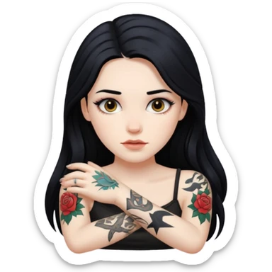 realistic BEAUTIFUL Pale girl with long black hair arm tattoos sticker
