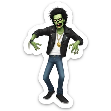 dancing black haired sid vicious zombie, wearing a necklace which has a padlock on it sticker