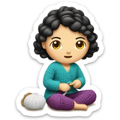 Asian girl crochetting sticker
