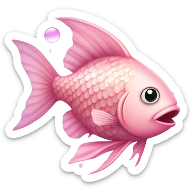 Fish "A pastel pink fish with glowing, translucent scales, sparkling fins, and tiny bubbles filled with glitter floating around it." sticker