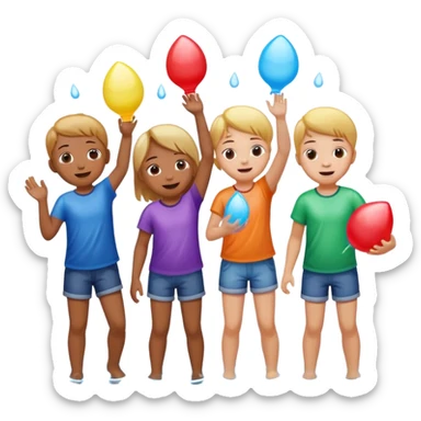 children playing with water balloons sticker