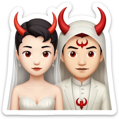 an asian male bride with the face of devil in wedding dress sticker
