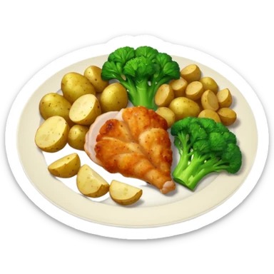 'meat and two veg' with chicken breast, broccoli, and potatoes sticker