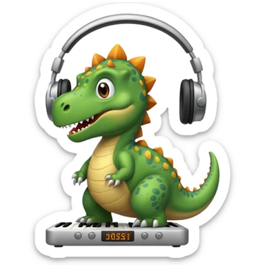 Dinosaur listening to music sticker