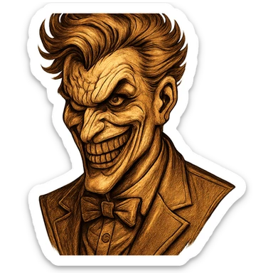 joker face, bronze tones, comic-inspired, sharp lines sticker