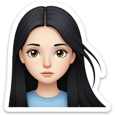 girl with long straight black hair, light makeup, and freckles sticker