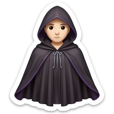 hooded cloak object icon, dark fabric cloak with deep hood, fantasy style, soft folds, 3D cartoon, mobile game icon style, centered, clean background, soft shadow, no text, no watermark
 
 sticker