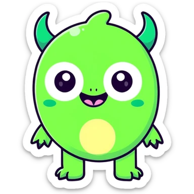 cute green monster, round body, no teeth, big eyes sticker