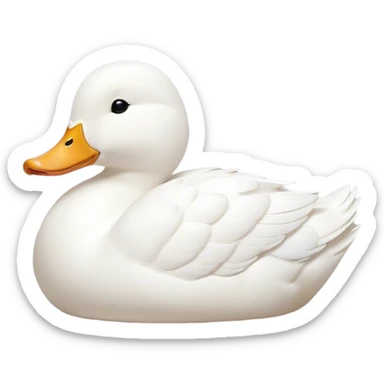 Meme-Worthy Cute Sleeping White Duck Portrait Emoji, Head resting peacefully with a contented smile, showcasing a sleek, graceful build and a luxuriously soft pure white plumage, eyes shut in a serene, restful nap, Simplified yet hilariously adorable features, highly detailed, glowing with a soft, drowsy light, high shine, relaxed and utterly lovable, stylized with an air of playful laziness, bright and heartwarming, soft glowing outline, capturing the essence of a comically sleepy duck, so meme-worthy it feels like it could instantly become the next viral sensation of adorable slumber! sticker