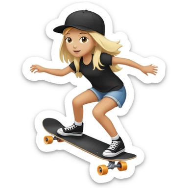 girl with blonde hair and tan skin wearing a black backwards hat and riding a skateboard sticker