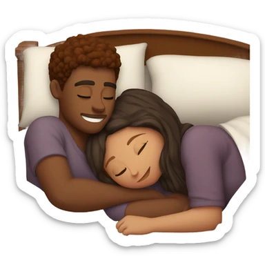 Burgundy haired girl and brunette boyfriend cuddling in bed sticker