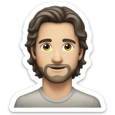 young white man with dark semi-long hair, a small beard and brown eyes sticker