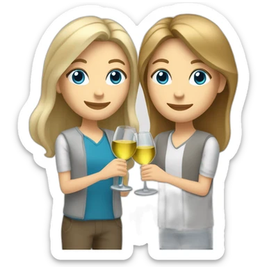 A white woman, she has brown eyes and blond medium long hair. A white man, he has blue eyes and grey hair. They toast to each other with a glass of white wine. sticker