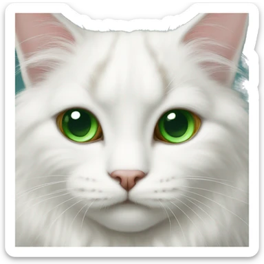 Fluffy white cat, green eyes, lop-eared sticker