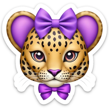 Un leopardo con un lazo morado coquette  sticker