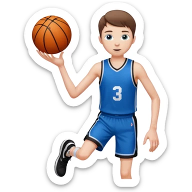 Tall, white, skinny, playing basketball, brown short hair, blue eyes, wearing black uniform
 sticker