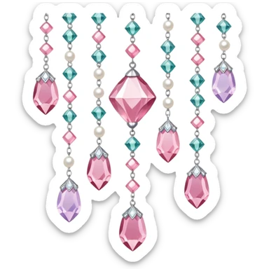 Rose-colored pastel glistening glossy sparkly shiny glittery hanging crystals pearls and beads and gemstones decorations sticker