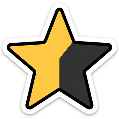 half golden and half black star, split vertically sticker