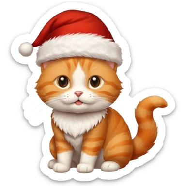 Make me a orange tabby cat with a white chin and a bit of white on the end of his tail with a Santa hat sticker