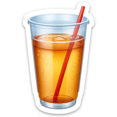Soft drink in plastic cup (like Starbucks Cup), no logo, half circle shape closed top. sticker